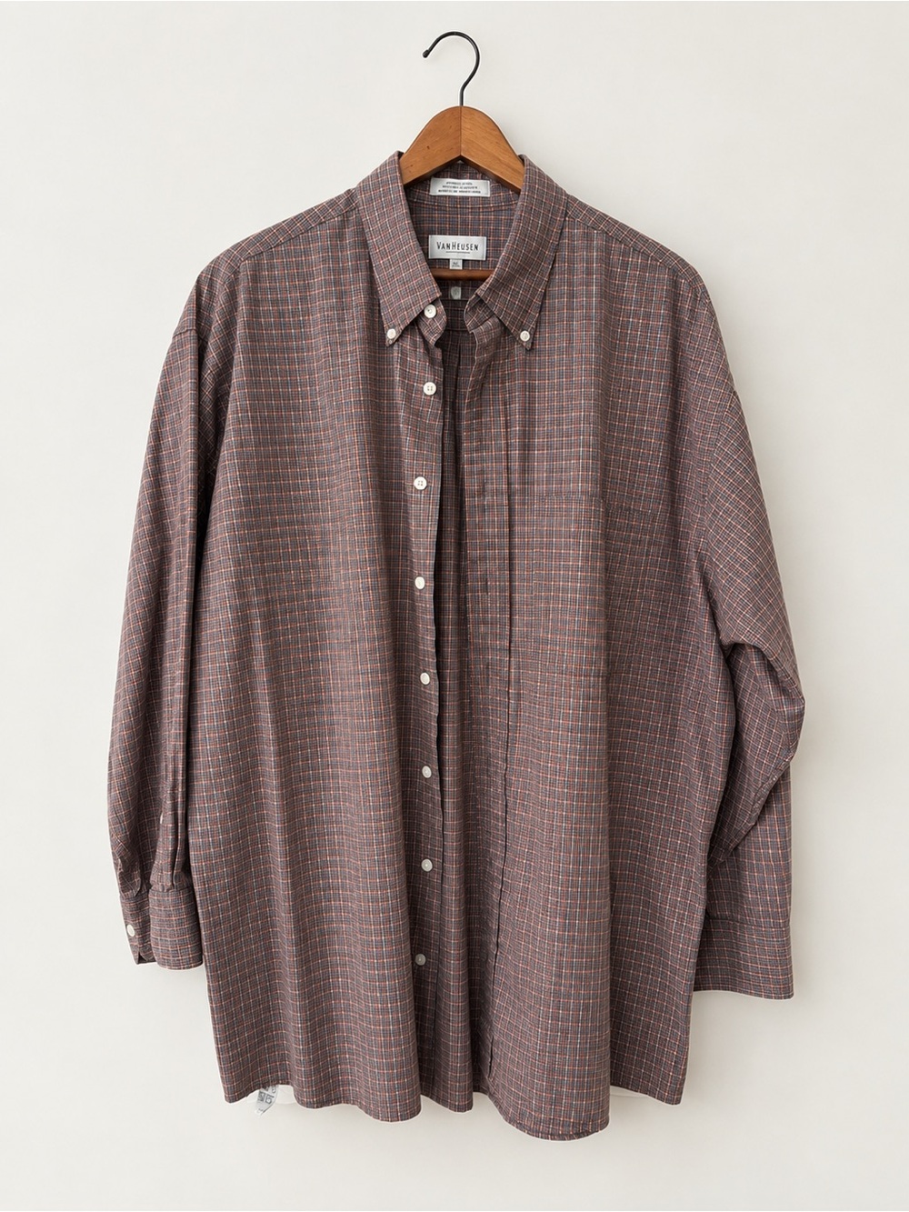 Van Heusen Men’s Brown Plaid Button-Down Shirt - Size 17.5 32/33